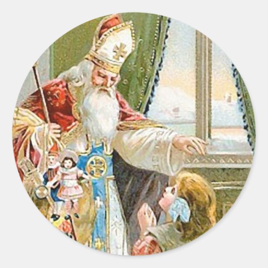 Vintage Kerstmis Saint Nicholas Ronde Sticker (Voorkant)