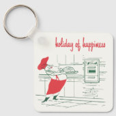 Vintage Kerstmis, Santa Claus Chef en Turkije Sleutelhanger (Voorkant)