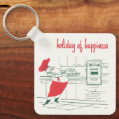 Vintage Kerstmis, Santa Claus Chef en Turkije Sleutelhanger (Voorkant)