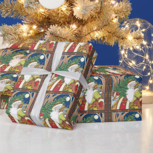 Vintage Kerstmis, Santa Claus Deer in Forest Cadeaupapier