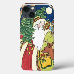 Vintage Kerstmis, Santa Claus Deer in Forest Case-Mate iPhone Case