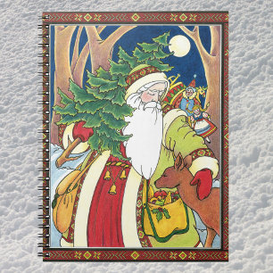Vintage Kerstmis, Santa Claus Deer in Forest Notitieboek