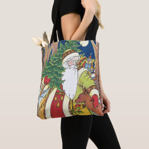 Vintage Kerstmis, Santa Claus Deer in Forest Tote Bag