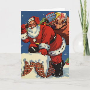 Vintage Kerstmis, Santa Claus Down Chimney w Toys Feestdagen Kaart