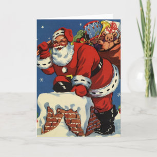 Vintage Kerstmis, Santa Claus Down Chimney w Toys Feestdagen Kaart