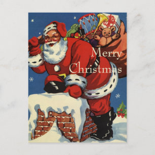 Vintage Kerstmis, Santa Claus Down Chimney w Toys Feestdagenkaart