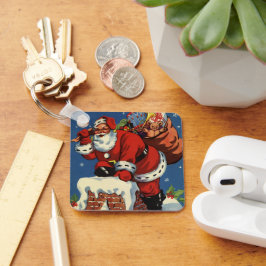 Vintage Kerstmis, Santa Claus Down Chimney w Toys Sleutelhanger