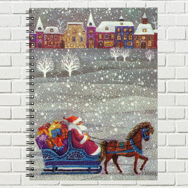 Vintage Kerstmis, Santa Claus Horse Open Sleigh Notitieboek