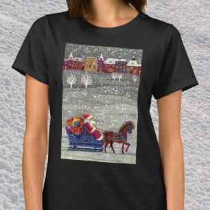 Vintage Kerstmis, Santa Claus Horse Open Sleigh T-shirt