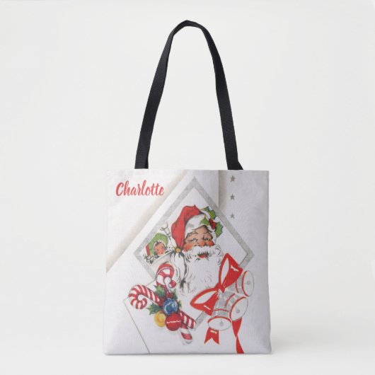 Vintage Kerstmis, Santa Claus met snoeprietten Tote Bag (Voorkant)