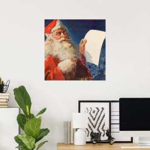 Vintage Kerstmis, Santa Claus Naughty Nice List Poster