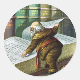 Vintage Kerstmis, Santa Claus Naughty Nice List Ronde Sticker