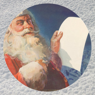Vintage Kerstmis, Santa Claus Naughty Nice List Ronde Sticker