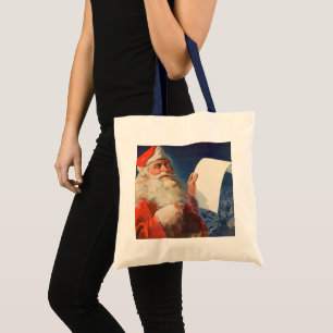 Vintage Kerstmis, Santa Claus Naughty Nice List Tote Bag