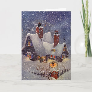 Vintage Kerstmis, Santa Claus Workshop Noordpool Feestdagen Kaart