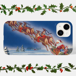 Vintage Kerstmis, Santa Flying Sleigh w Reindeer Case-Mate iPhone Case