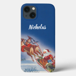 Vintage Kerstmis, Santa Flying Sleigh w Reindeer Case-Mate iPhone Case