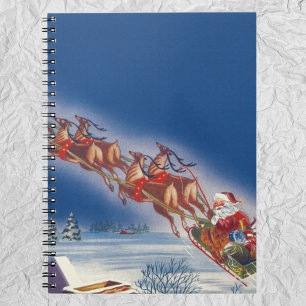 Vintage Kerstmis, Santa Flying Sleigh w Reindeer Notitieboek