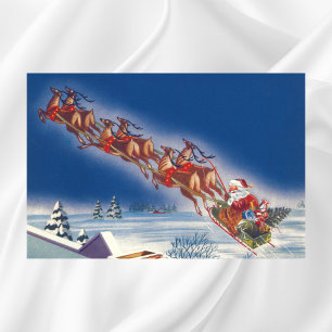 Vintage Kerstmis, Santa Flying Sleigh w Reindeer Poster