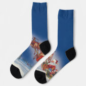 Vintage Kerstmis, Santa Flying Sleigh w Reindeer Sokken (Links)