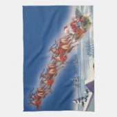 Vintage Kerstmis, Santa Flying Sleigh w Reindeer Theedoek (Verticaal)