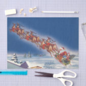 Vintage Kerstmis, Santa Flying Sleigh w Reindeer Tissuepapier (Craft)