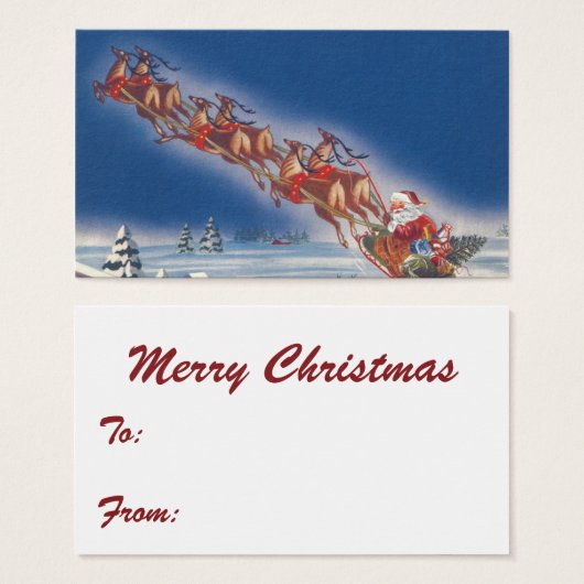Vintage Kerstmis, Santa Flying Sleigh w Reindeer Visitekaartje (Voorkant /achterkant)