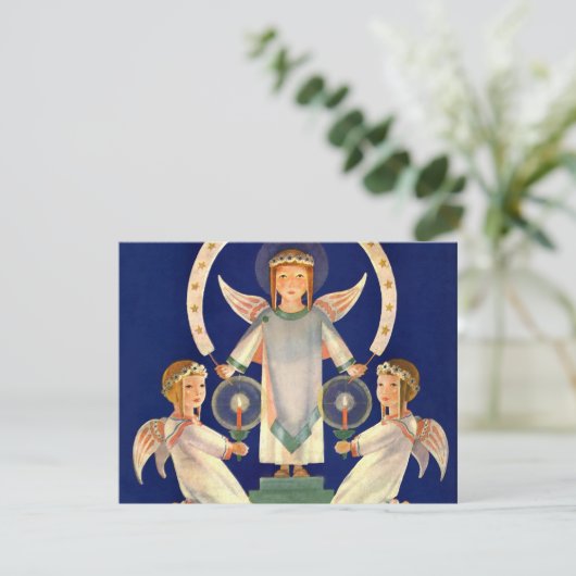 Vintage Kerstmis, Santa Lucia Angels Uitnodiging (Staand voorkant)