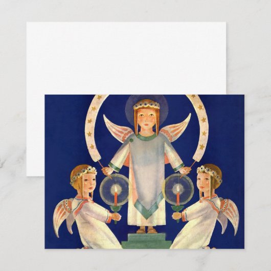 Vintage Kerstmis, Santa Lucia Angels Uitnodiging (Voorkant / Achterkant)