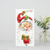 Vintage Kerstmis Santa Reading Feestdagenkaart (Staand voorkant)