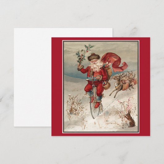 Vintage Kerstmis Santa Riding Fiets Feestdagenkaart (Voorkant / Achterkant)