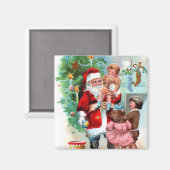 Vintage Kerstmis Santa Scene Magneet (Voorkant / Achterkant)