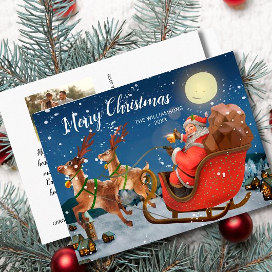Vintage Kerstmis Santa Sleigh aangepaste familie f Briefkaart