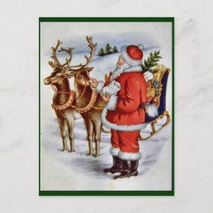 Vintage Kerstmis Santa Sleigh Rendier Feestdagenkaart