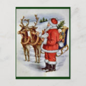 Vintage Kerstmis Santa Sleigh Rendier Feestdagenkaart (Voorkant)