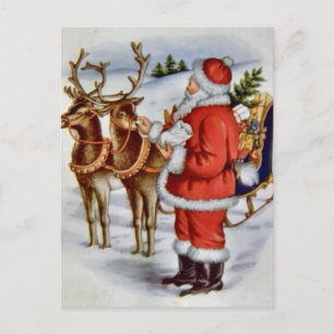 Vintage Kerstmis Santa Sleigh Rendier Feestdagenkaart
