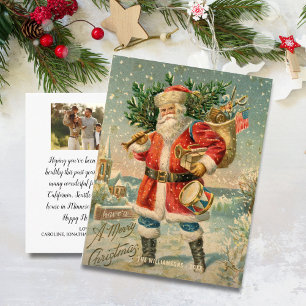 Vintage Kerstmis Santa USA Custom Familie Foto Briefkaart