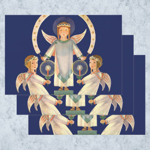 Vintage Kerstmis, Scandinavische Santa Lucia Angel Inpakpapier Vel