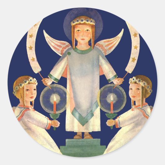 Vintage Kerstmis, Scandinavische Santa Lucia Angel Ronde Sticker (Voorkant)
