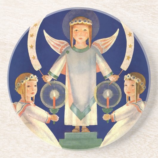 Vintage Kerstmis, Scandinavische Santa Lucia Angel Zandsteen Onderzetter (Voorkant)