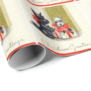 Vintage Kerstmis Schotse Terrier Hond Cadeaupapier