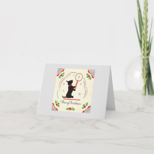 Vintage Kerstmis Scottie Dog met kaarle Kaart (Voorkant)
