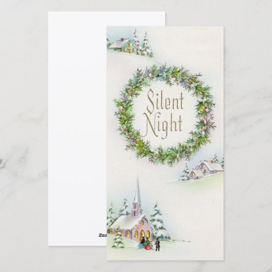 Vintage Kerstmis Silent Night Church Feestdagenkaart (Voorkant / Achterkant)