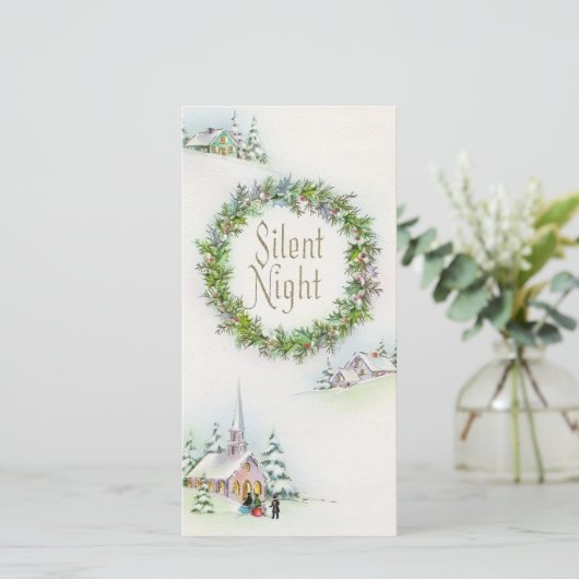 Vintage Kerstmis Silent Night Church Feestdagenkaart (Staand voorkant)