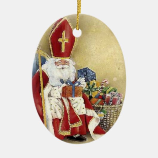 Vintage Kerstmis Sint-Nicholas Santa Claus Keramisch Ornament (Voorkant)