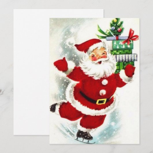 Vintage Kerstmis Sinterklaas op ijs Feestdagenkaart (Voorkant / Achterkant)
