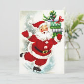 Vintage Kerstmis Sinterklaas op ijs Feestdagenkaart (Staand voorkant)
