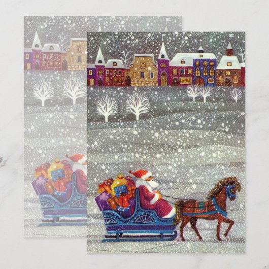 Vintage Kerstmis, Sinterklaas Party uitnodiging (Voorkant / Achterkant)