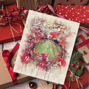 Vintage Kerstmis Sinterklaas Werkplaats Elfen Kaart