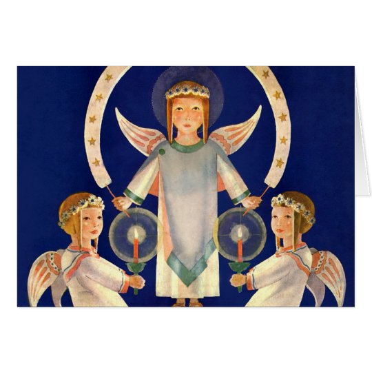 Vintage Kerstmis, Skandinavische Kerstman Lucia Briefkaarten 0